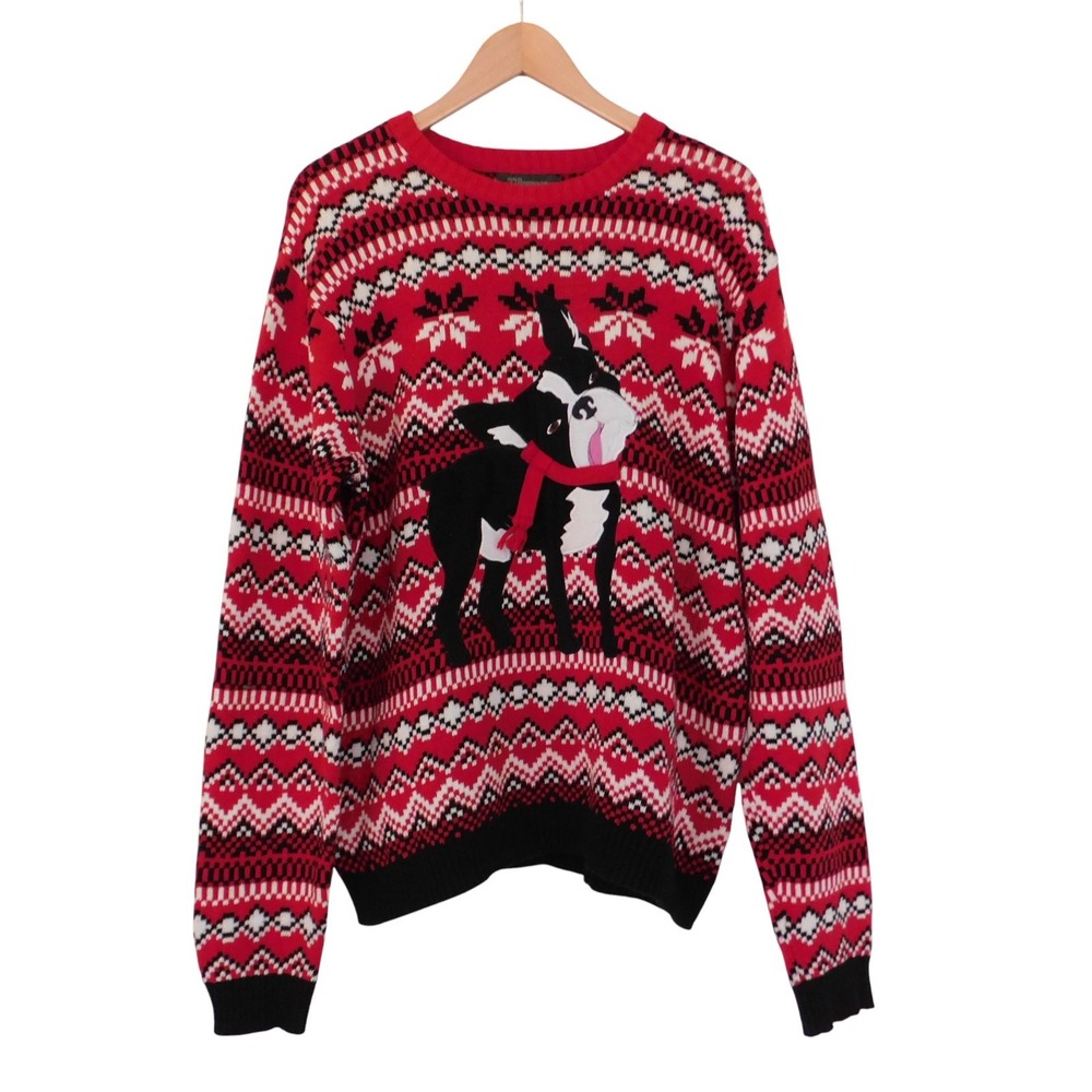 Ugly Christmas Sweater‎ French Bulldog Mens Large Red White Black 33 Degrees